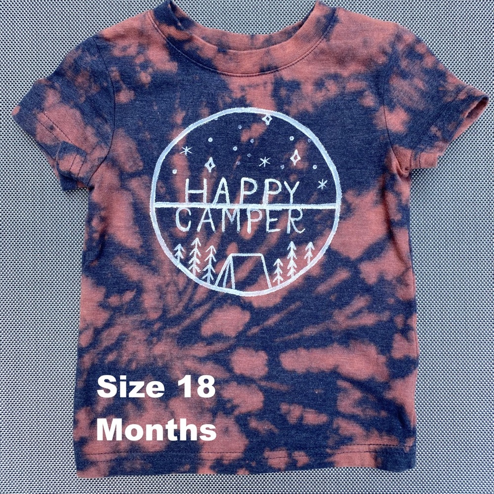 Hand-painted bleach tie dye Happy Camper Shirt